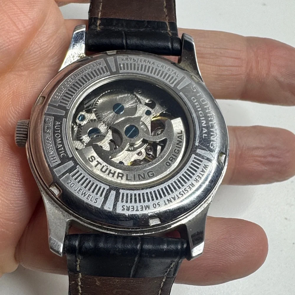 Stührling Original Atrium 3942 Automatic Skeleton Watch Black Leather Strap